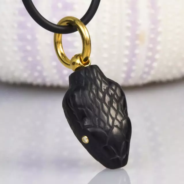 Gold Vermeil Sterling Silver & Black Nephrite Jade Snake Pendant Diamond 5.69 g