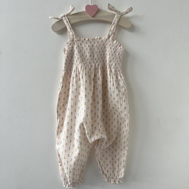 Zara 12-18 Months Baby Girls Cream Floral Print Jumpsuit Romper