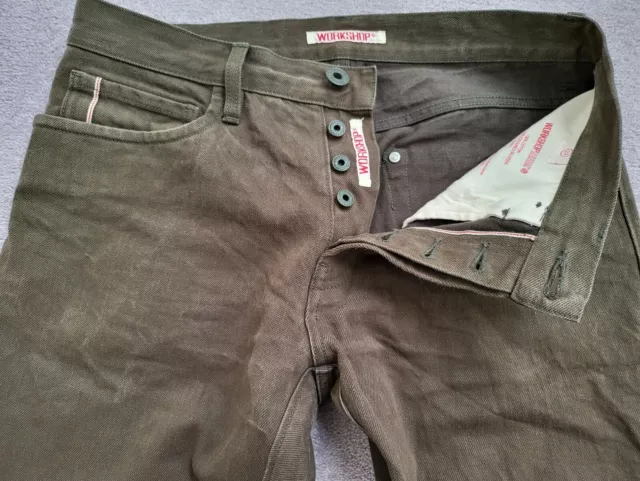 WORKSHOP Denim men's Yarn Dyed Selvedge Raw Slim fit jeans. W32" L34". VGUC