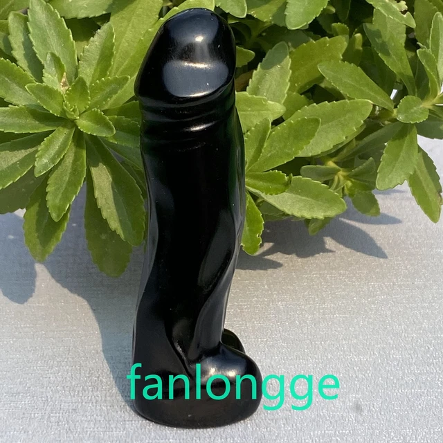 1pcs Natural Obsidian Male Penis Quartz Crystal Skull Massager Gem Healing 3.8"