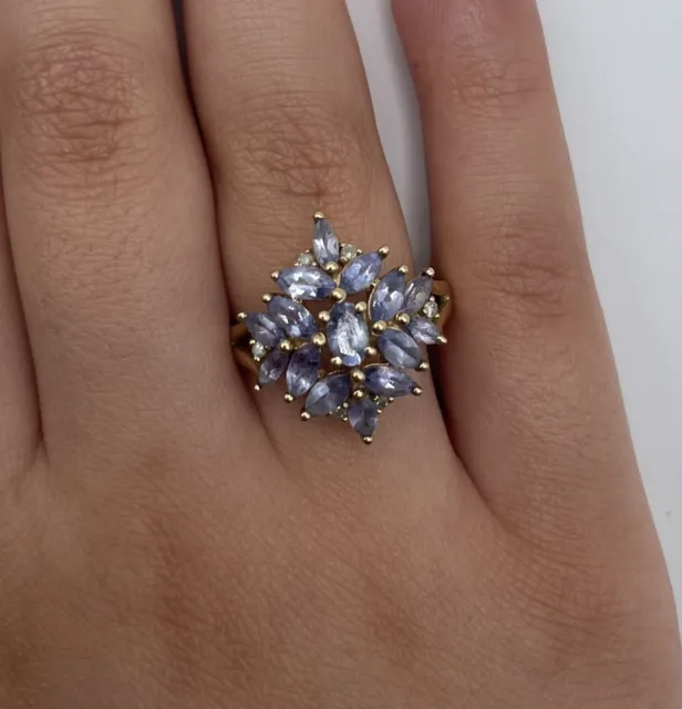 10k Yellow Gold Tanzanite And Diamond Cluster Ring