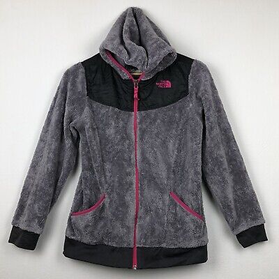 THE NORTH FACE Girls Youth Grey Pockets Zip Up Fleece Hooded Jacket Size XL 18