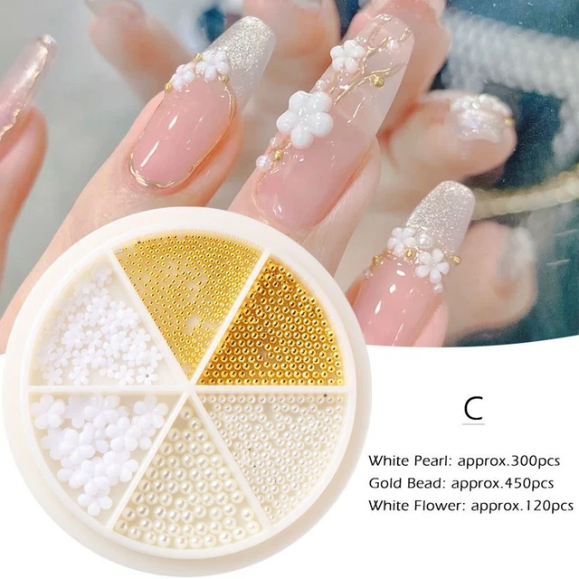 Strass Mixte Décoration des ongles Fleurs blanches à ongles 3D Acide acrylique