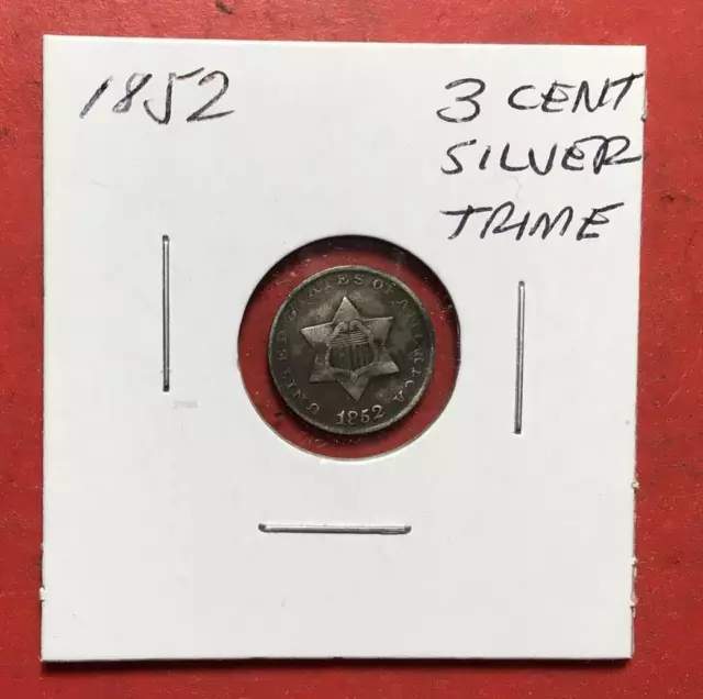 1852 US Three Cent SILVER Piece! TRIME! FINE Details! Old US Coin!