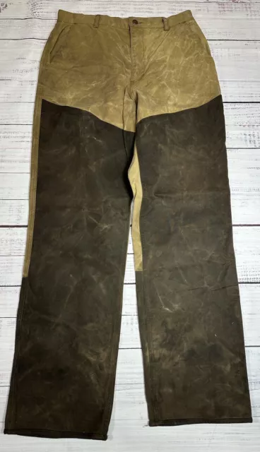 Cabelas Upland Oilskin Waxed Cotton Leather Trim Hunting Pants Mens 34x34 Rare