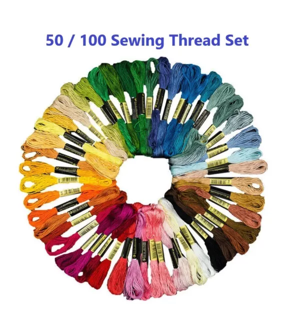 50 100 Embroidery Thread Cotton Stitch Braiding Skeins Craft Sewing Colour Cross