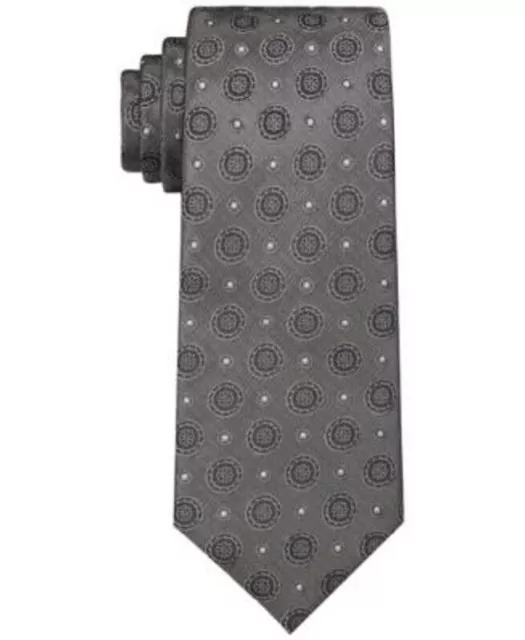 $69 New Calvin Klein Men's Solar Medallion Gray Neck Tie Size One