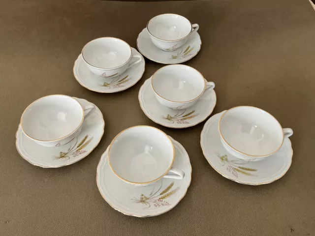 6 Tasses Et Soucoupes,porcelaine Fine ROYAL,MANIFFATURA,ITALIE,décor Épi De Blé