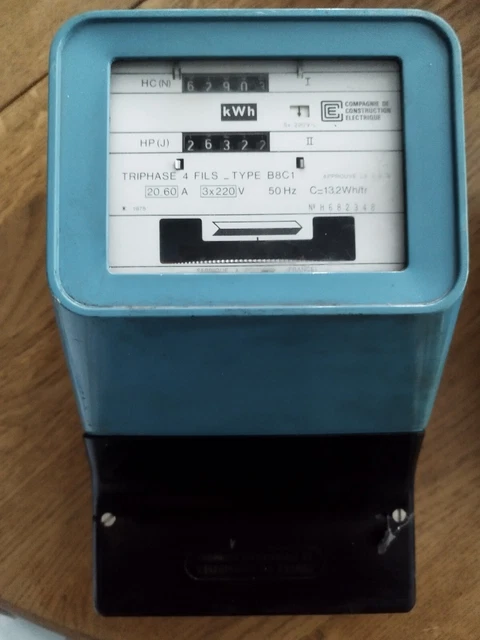 Compteur électrique CCE Poitiers Type B8C1 Triphasé 4 fils 1975 VINTAGE 3* 220V