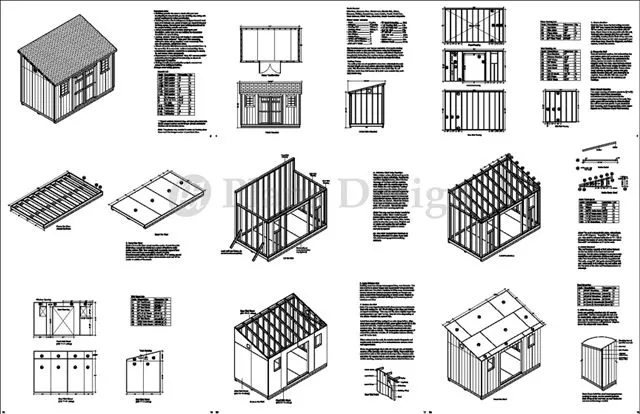 Planos de cobertizo de almacenamiento de lujo de 8' x 14' en patio trasero, diseño estilo techo inclinado #D0814L 2