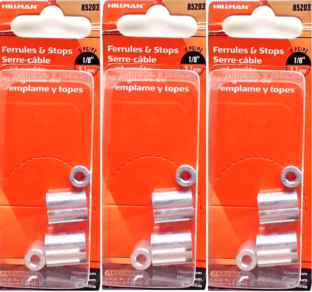 Lot of 3 Cable Ferrule and Stop Set, 1/8-Inch, Aluminum HILLMAN 852037