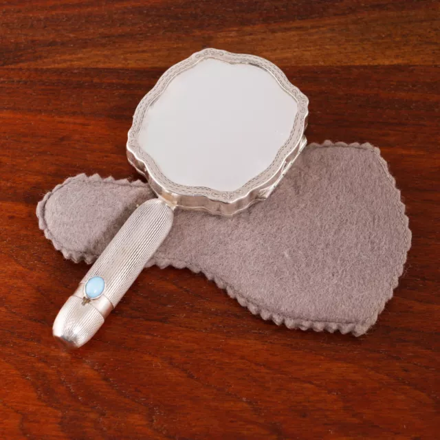 European Art Deco 800 Silver Purse Mirror Lipstick Compact Combo In Orig Pouch
