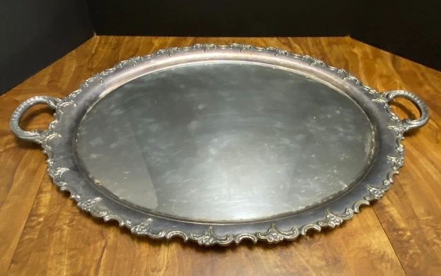 Vintage Butler Serving Tray Oval Handle Alpacca Silverplate Alt-Heidelberg 26x17