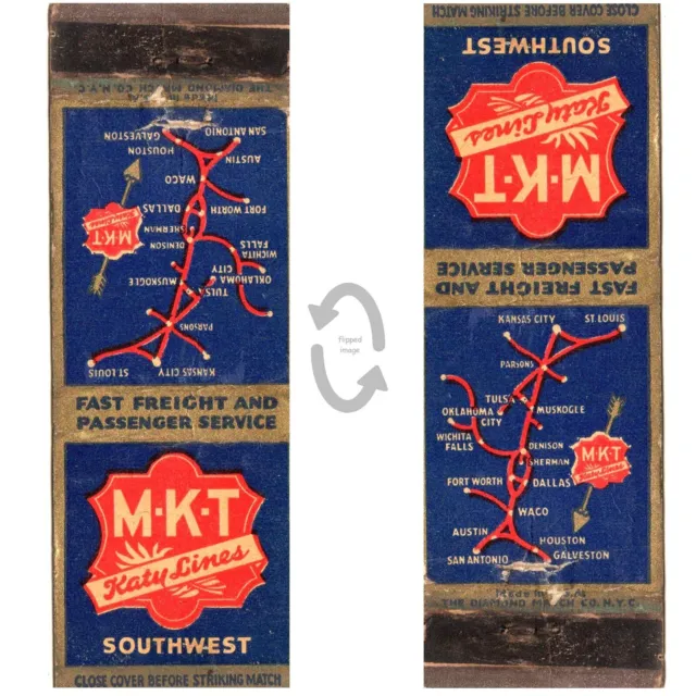 Vintage Matchbook Cover MKT Railroad Katy Lines 1940s map Missouri Kansas Texas