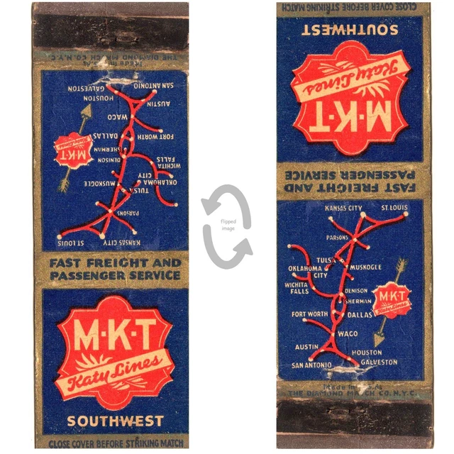 Vintage Matchbook Cover MKT Railroad Katy Lines 1940s map Missouri Kansas Texas