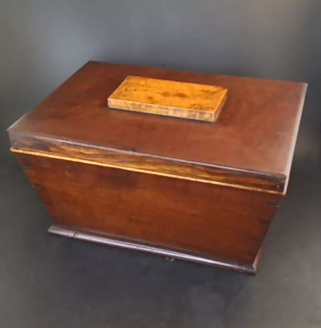 19th Century Antique British Wooden Inlaid Tea Box with Original Tin Lining