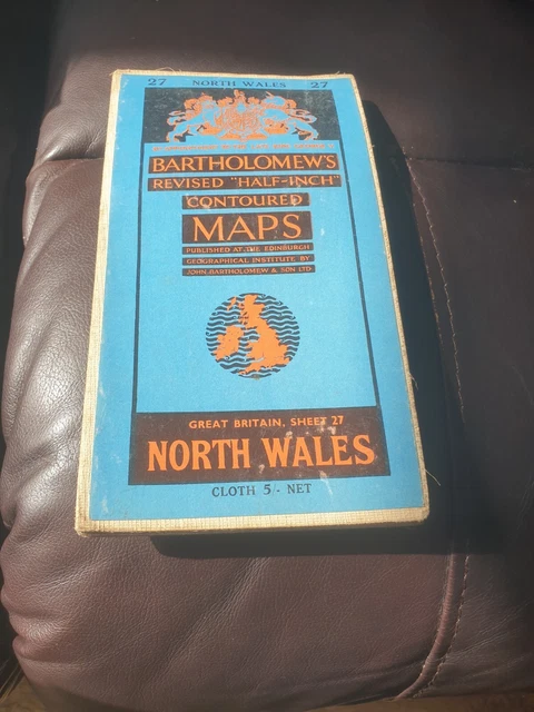 Vintage 1960 Bartholomew's Map Of North Wales - Cloth - Contoured Half Inch