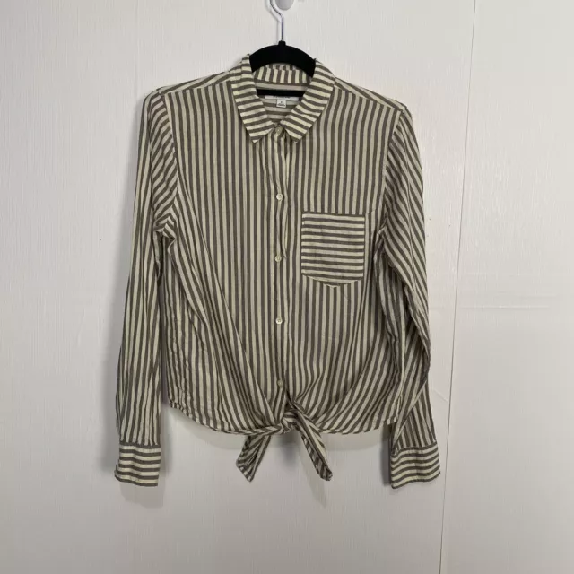 Madewell Stripe Tie-Front 100% Cotton Button Down Pocket Shirt Size Small.