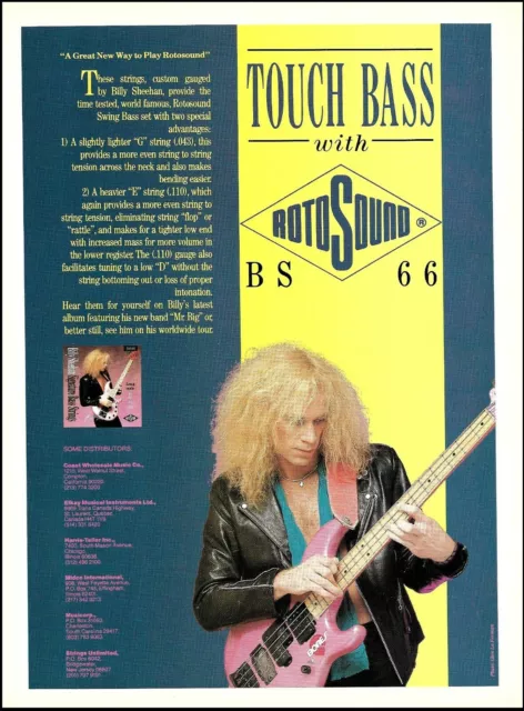 Billy Sheehan Signature RotoSound BS 66 Bass Guitar Strings 1989 ad print