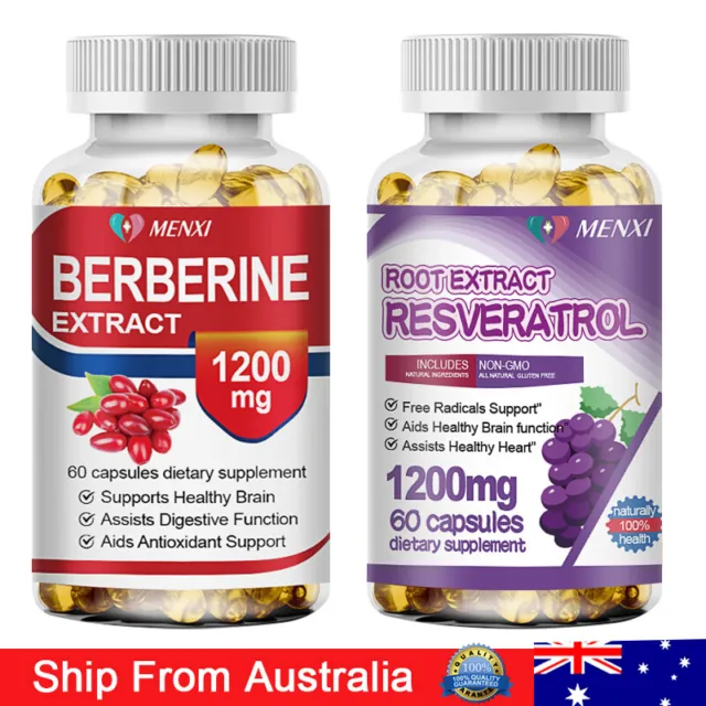 Berberine HCL Extract Resveratrol 1200mg, Healthy Cholesterol,Anti-aging Support