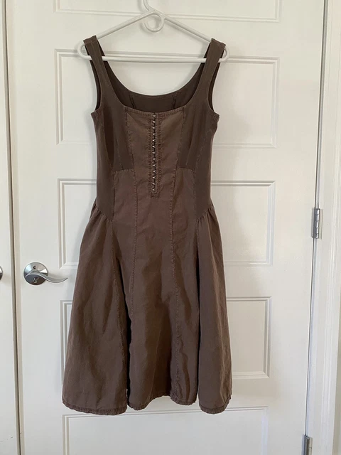 Vintage Luna Luz Brown Cotton Tank Dress With Hook & Eye Bodice, Size Small