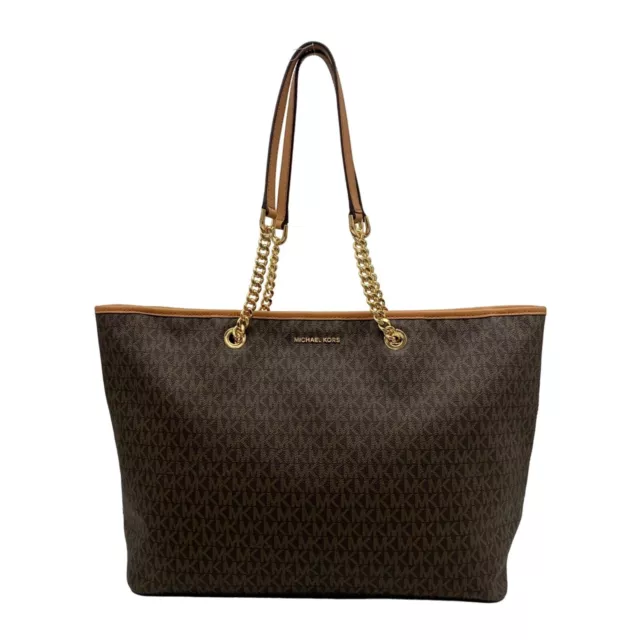 Michael Kors Brown Monogram Coated Canvas Jet Set Chain Strap Tote Bag