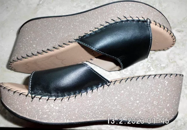 Pantolette,echt Leder ,Schwarz,neu,Gr. 39,Keilabsatz,Fußbett