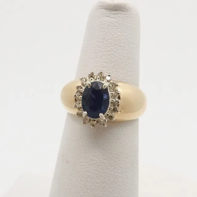 14k Gold Natural Sapphire Diamond Halo Band Ring September Birthstone Pinky Size