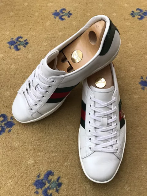 Gucci Trainers Sneaker Shoes Leather Ace Bee Web Green Red Mens UK 8 US 9 EU 42