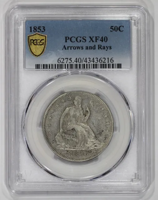 1853 Arrows and Rays Seated Liberty Half Dollar PCGS XF40 1 Year Type 50c