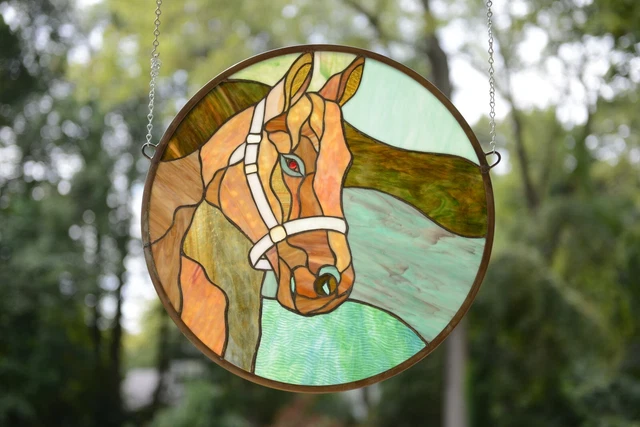 20" Round Horse Head  Handcrafted Stained Glass Suncatcher Panel