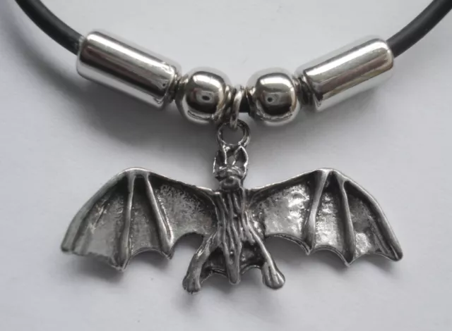 Choker #2445 PEWTER BAT (33mm x 12mm) Rubber Necklace GOTH PENDANT 3