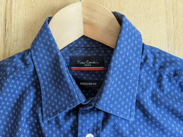 Pierre Cardin Men's Short Sleeve Dark Blue Summer Shirt, Size S Regular Fit