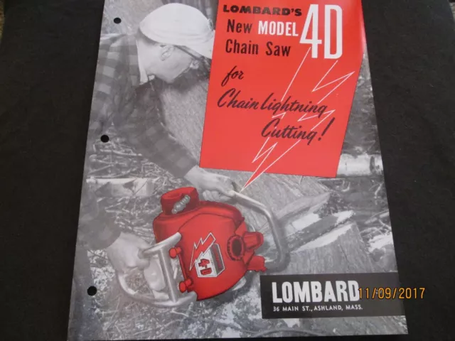 LOMBARD  MODEL 4D CHAIN SAW BROCHURE Vintage Factory Original 1950s