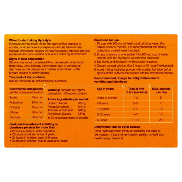 Hydralyte Electrolyte Powder 24 Sachets - Orange Flavoured Rehydration 2