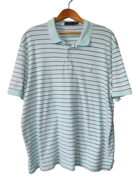 Polo Ralph Lauren Mens Striped Polo Shirt Size XXL Golf Vintage Mint Green Blue