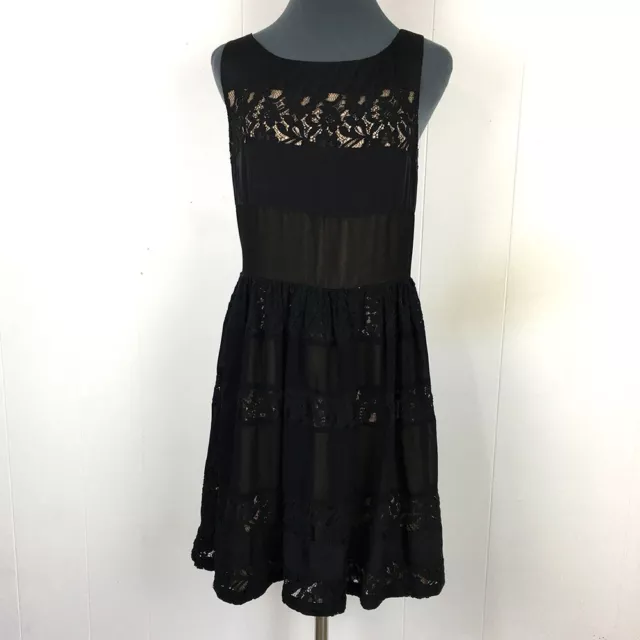 Jessica Simpson Fit Flare Dress 12 Black Floral Lace Lined Knee Length 32x35