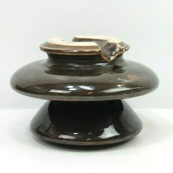Antique Locke Victor 2 Piece Porcelain Insulator 2 Tone Brown 7" W x 5" H