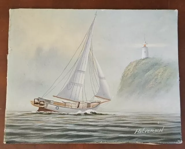 10x8 Canvas Painting Lighthouse And Ship