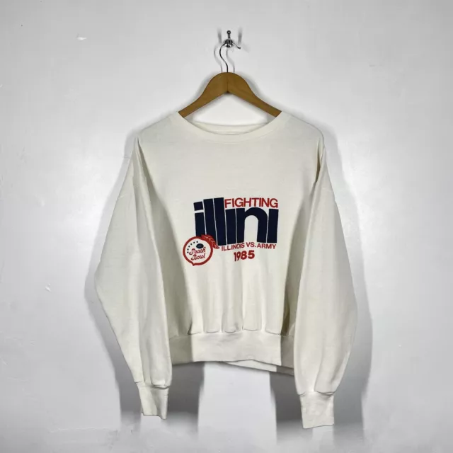 Vintage Sweatshirt Large White 1985 Peach Bowl Fighting Illini 80s USA Spell Out