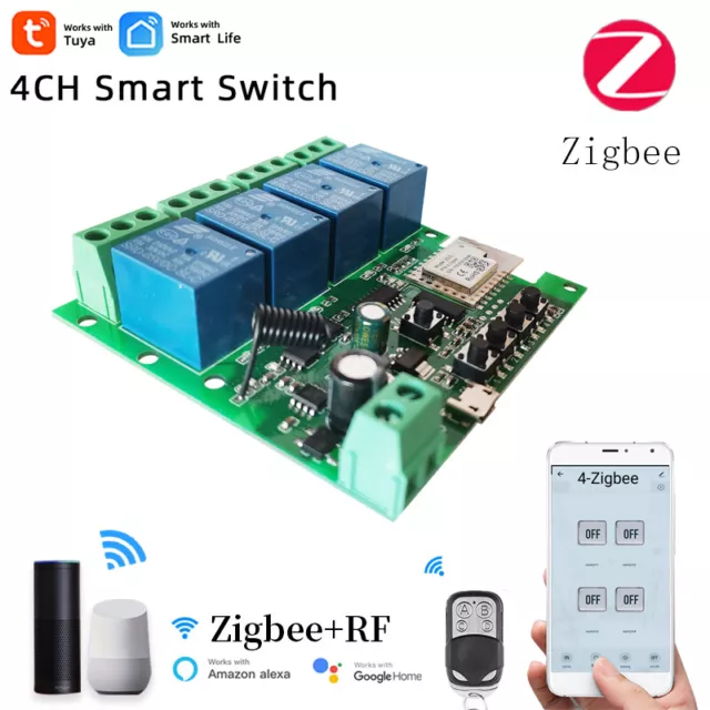 4CH Zigbee RF Funkschalter Modul Kabellos Lichtschalter APP Steuerung f Alexa
