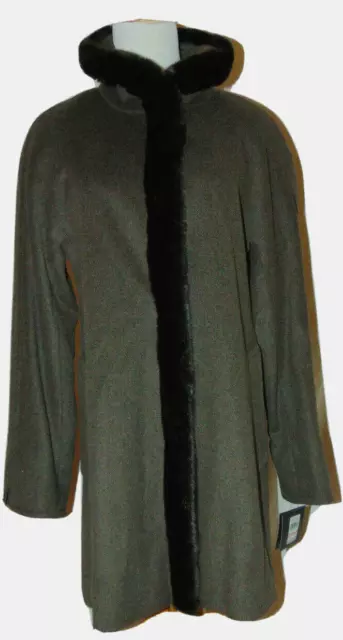 Womens Ellen Tracy Faux Fur Trim Wool Blend Coat Brown Wool Blend Coat  Size 2