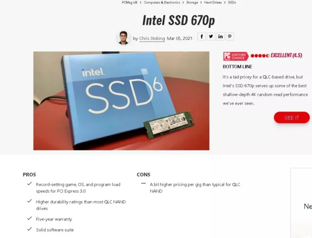 Intel 670p 2TB NVMe SSD Laufwerk PCIe 3.0 2280 TOP