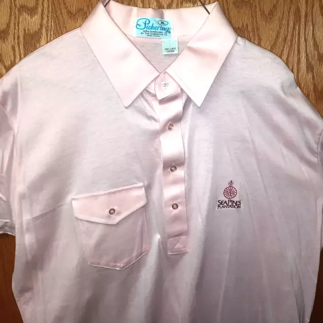 Vintage 80s Pickering Sea Pines Golf pocket Polo Pink Shirt Men's Size XL