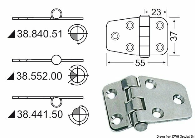 Charnière Inox 55x37 MM Marque Osculati 38.840.51