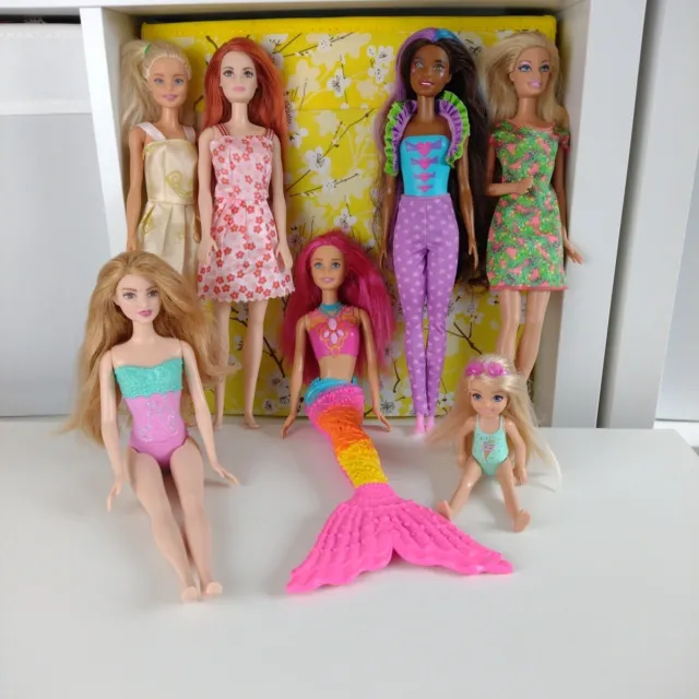 7 Barbie Mattel Dolls Mermaid Christie Chelsea Colour Reveal Bundle Clothes Set