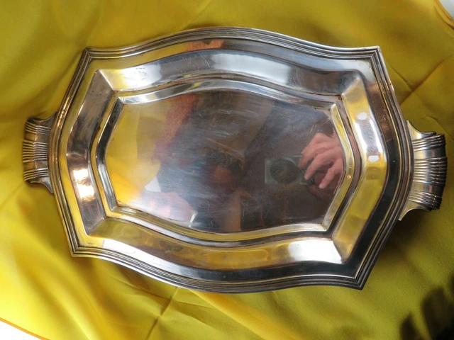 Plateau Corbeille Art Déco En Métal Argenté Et Verre Pour Apéritif