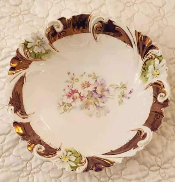 RS Prussia Daisy Mold Porcelain Bowl Copper Tiffany Band Lily Florals