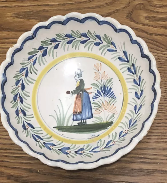 Antique Henriot Quimper Faience French Woman Bowl. Rare.