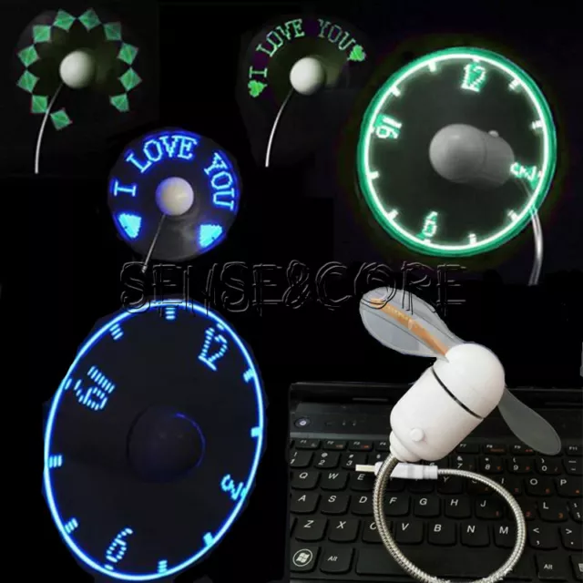 Portable Micro/Mini LED USB Cooling Clock Fan Flashing Real Time Display New